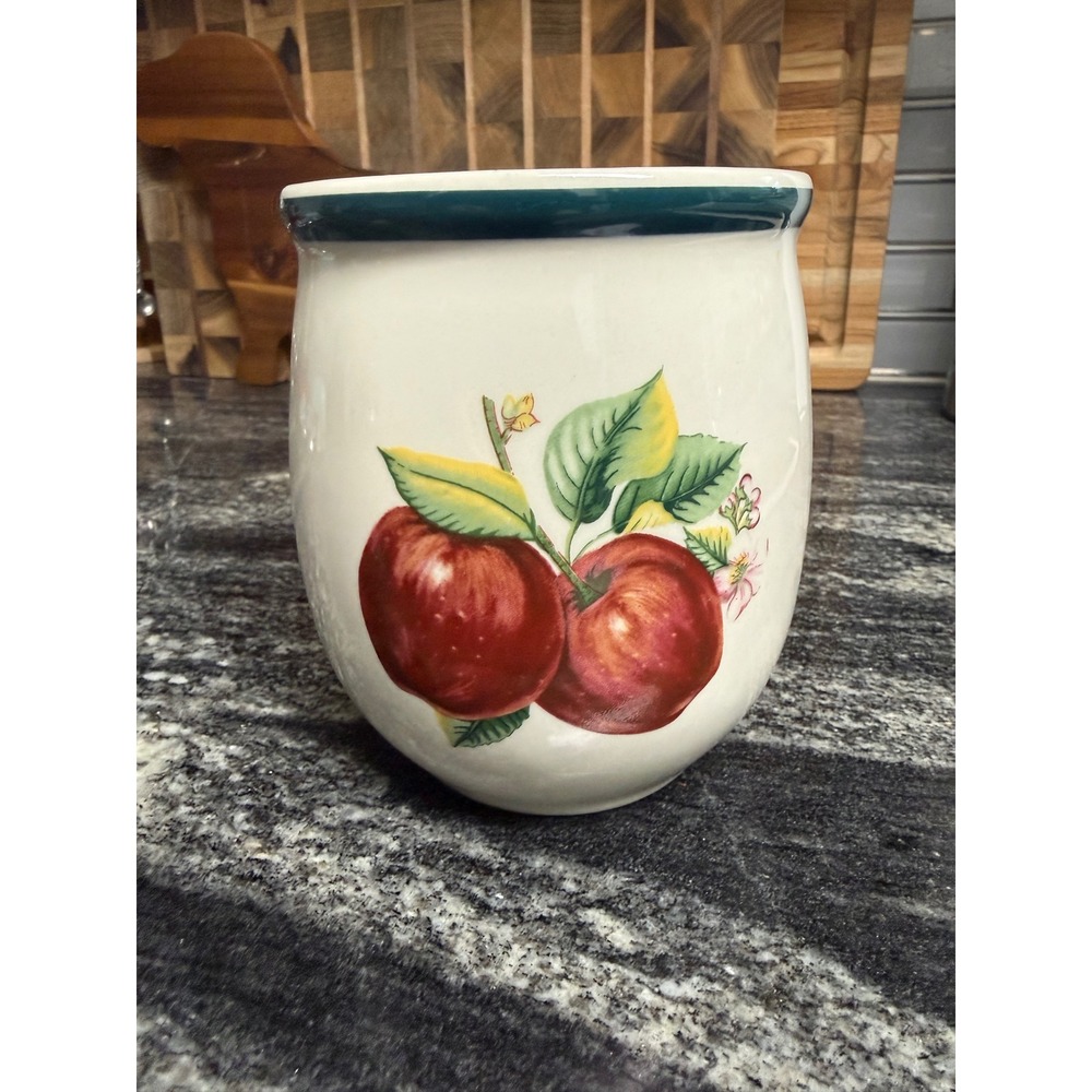 China Pearl Casuals Apple Orchard Ceramic Crock Utensil Holder Farmhouse Decor